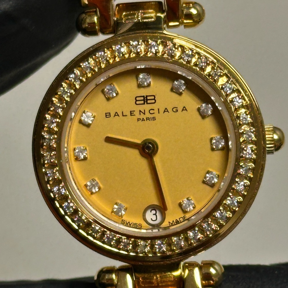 Balenciaga Paris Diamond Dial 18K Gold-Plated Date 24mm Ladies’ Luxury Watch - Picture 4 of 14